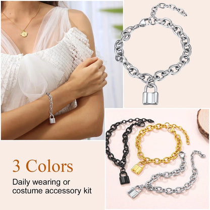 Lock Bracelets for Women Stainless Steel Interlocking Curb Chain Friendship Bracelets for Her Couple Valentine'S Christmas Day Gift (7 Inch )