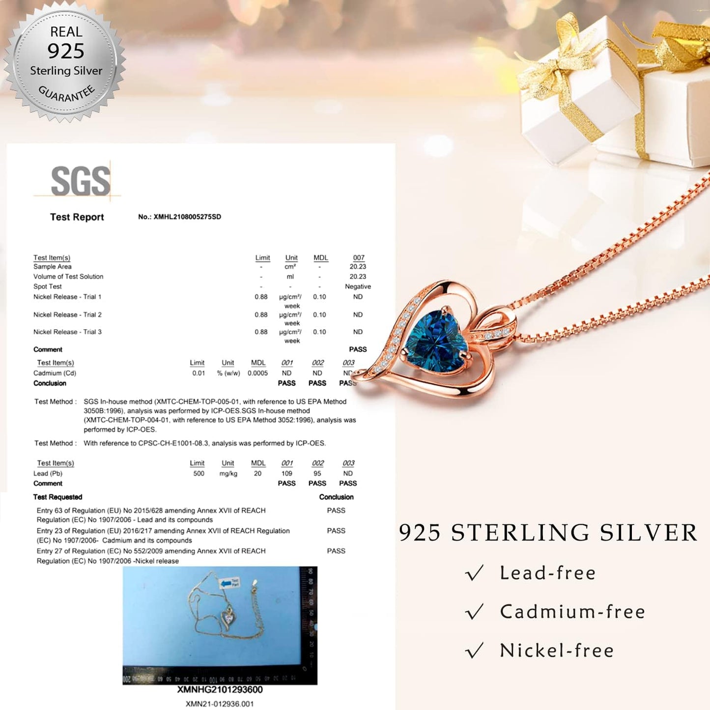 Heart Birthstone Necklace for Women Fine Jewelry 925 Sterling Silver Heart Necklace Dainty Pendant Anniversary Birthday Christmas Gifts for Her Girlfriend Wife Mom Lady Daughter Chain 18"+2"