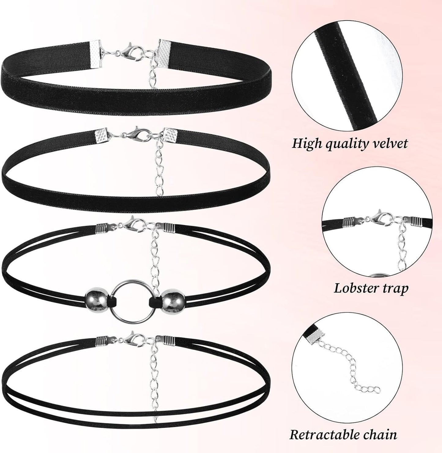 4 Pcs Black Lace Velvet Chocker Set Black Choker Necklaces for Woman Gothic Neck