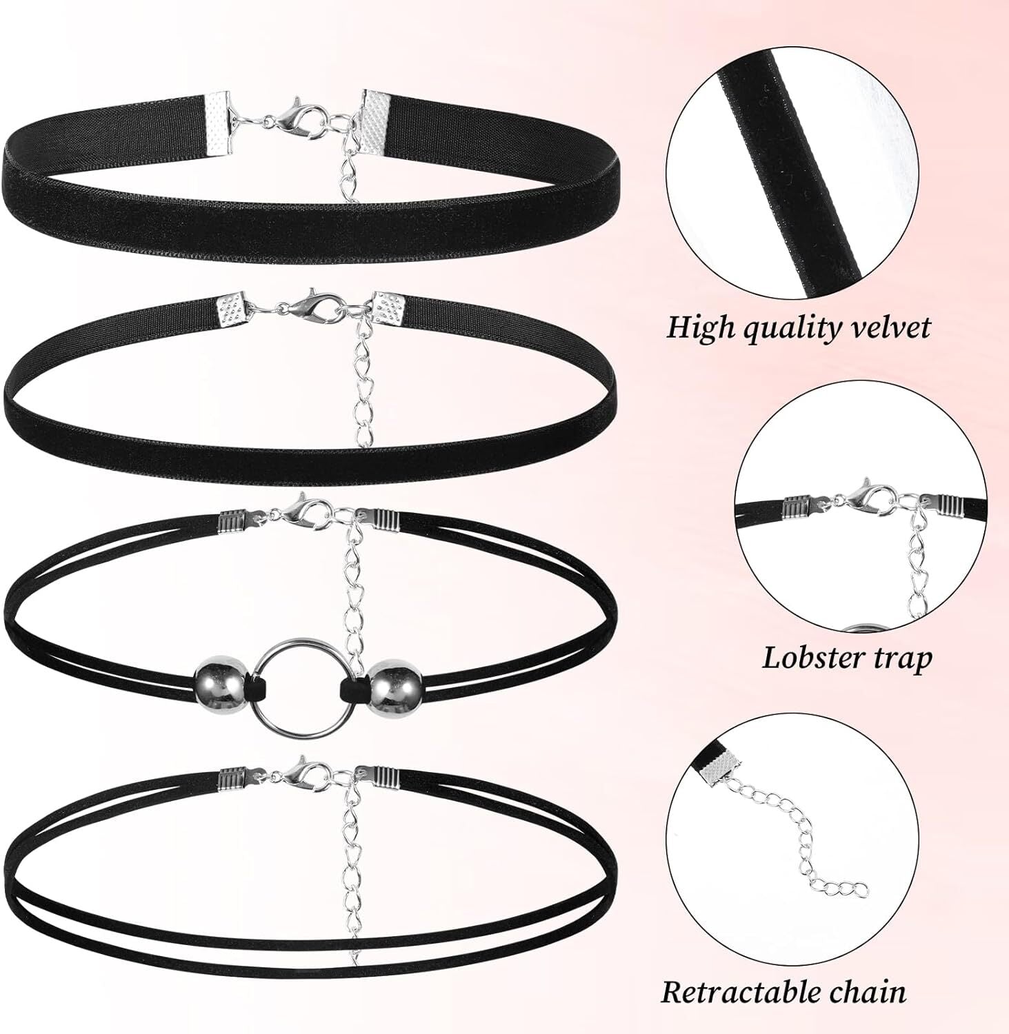 4 Pcs Black Lace Velvet Chocker Set Black Choker Necklaces for Woman Gothic Neck