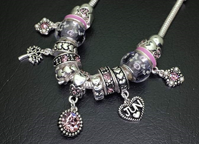 Multi-Color, Birthstone Charm Beads Bracelet, Silvertone