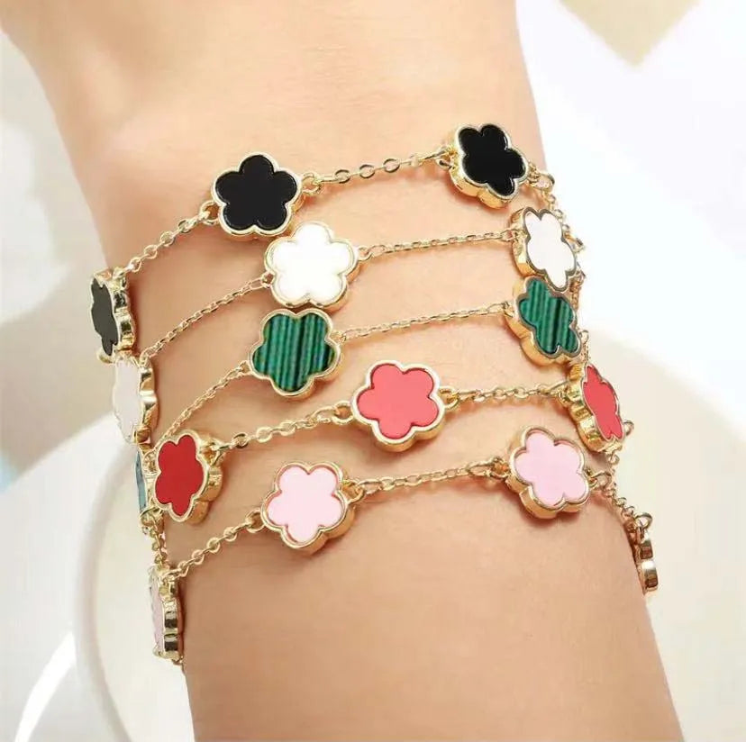 Clover Bracelet for Men and Women Jewelry Leaf Bracelets 18K Gold Silver Plate Agate Diamond Fashion Charm Chain Wedding Gift Party