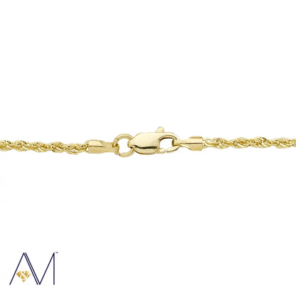 14K Yellow Gold 1.5Mm Rope Chain Necklace, 16–24 Inch, Lobster Clasp, Adult Unisex