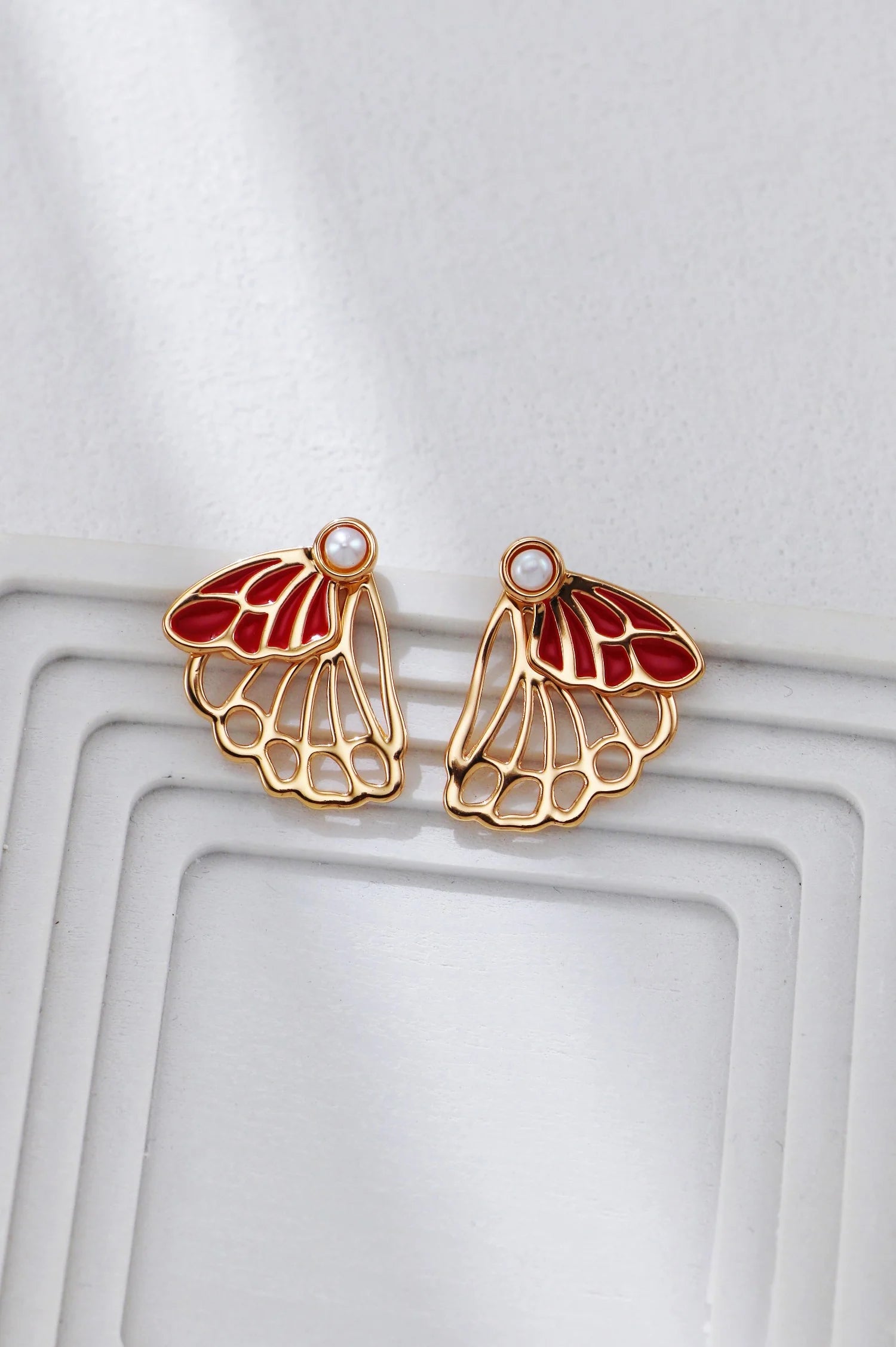Red Drip Glaze Butterfly Earrings