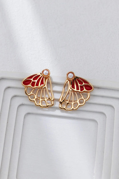 Red Drip Glaze Butterfly Earrings