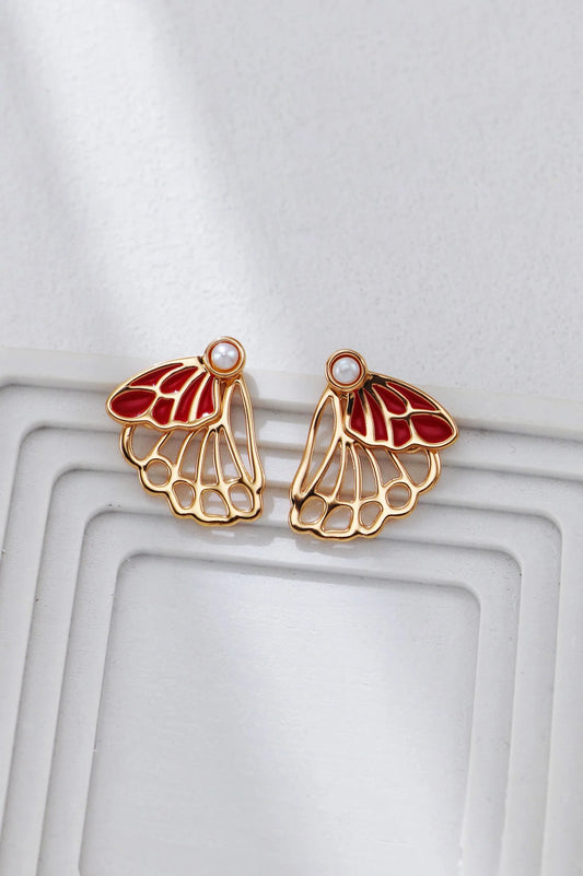 Red Drip Glaze Butterfly Earrings