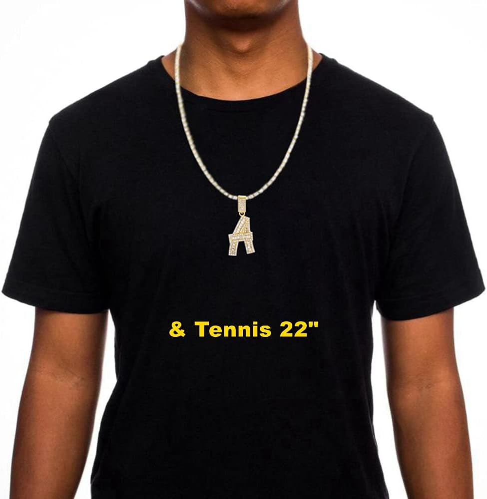 Bling Silver Gold Iced Out Baguette Initial Letter Necklaces for Men Women Big Cz Diamond Capital Letter Pendant A-Z with Rope Tennis Chains