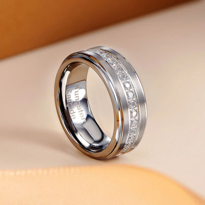 Men'S Wedding Band Brushed Finished Tungsten Carbide Promise Rings for Men Charm Half Eternity round Zircon Jewelry