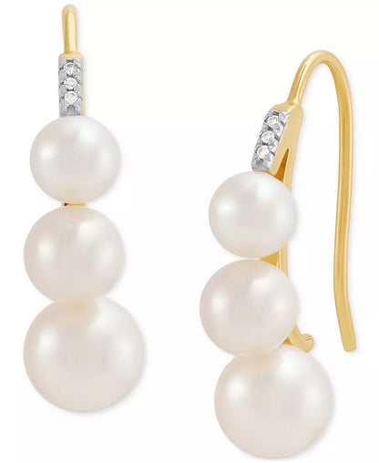 Cultured Freshwater Pearl (5-7Mm) & Diamond Accent Threader Earrings in 10K Yellow Gold