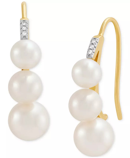 Cultured Freshwater Pearl (5-7Mm) & Diamond Accent Threader Earrings in 10K Yellow Gold