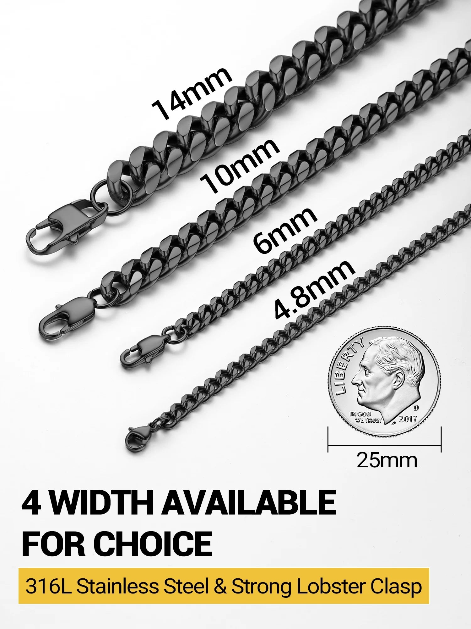 Men Chain Bracelet Black Cuban Curb Bracelet 6MM 7.5 Inch Wrist Bracelet Mens Stainless Steel Jewelry