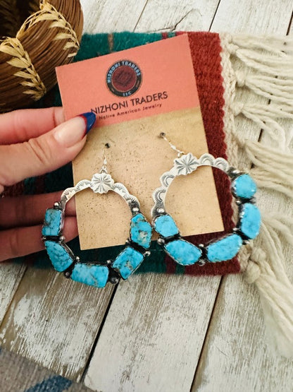 Navajo Turquoise & Sterling Silver Dangle Hoop Ear