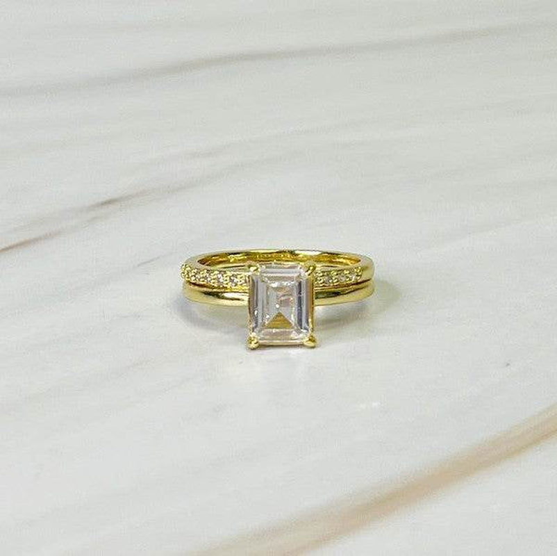 Emerald Cut Solitaire Ring Set of 2