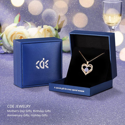 Forever Love Heart Necklaces for Women, Wedding Anniversary, Birthday Mothers Day Gifts for Mom, Mother, Wife, Girlfriend, S925 Silver Jewelry with Birthstone Pendant