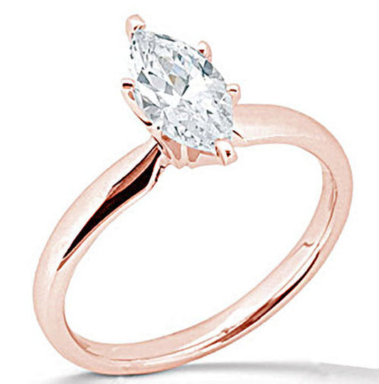 2.50 Ct Marquise Solitaire Engagement Wedding Ring Solid 14K Rose Pink Gold