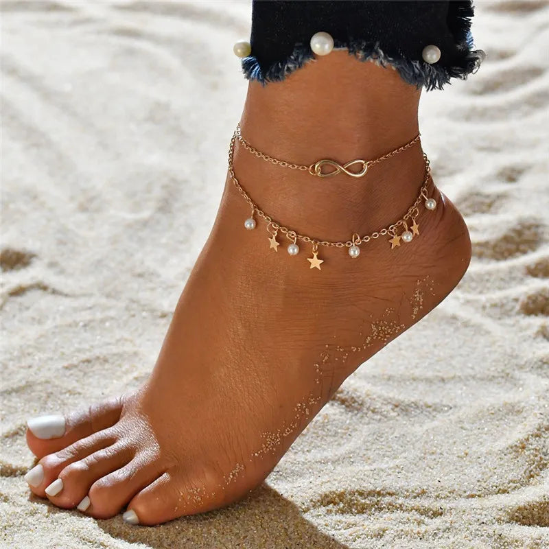 3Pcs/Set Gold Color Simple Chain Anklets for Women Beach Foot Jewelry Leg Chain Ankle Bracelets Women Accessories