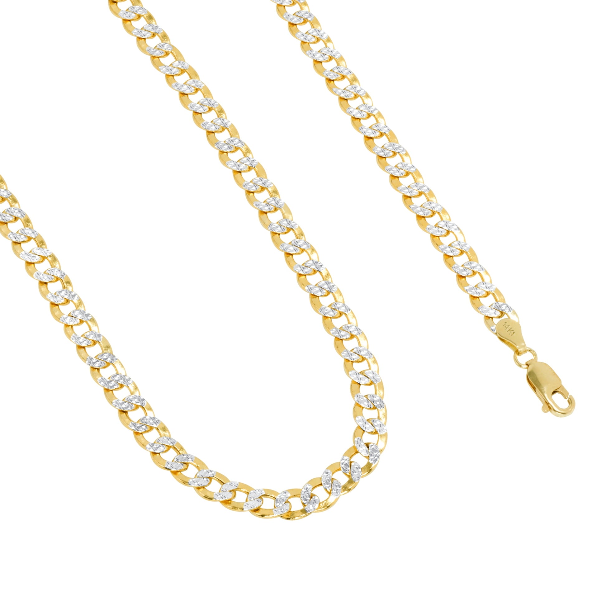 14K Real Yellow Gold Cuban Curb Link 6.5Mm Diamond Cut Pave Chain Bracelet (7"-9") Two Tone Italian Jewelry for Men