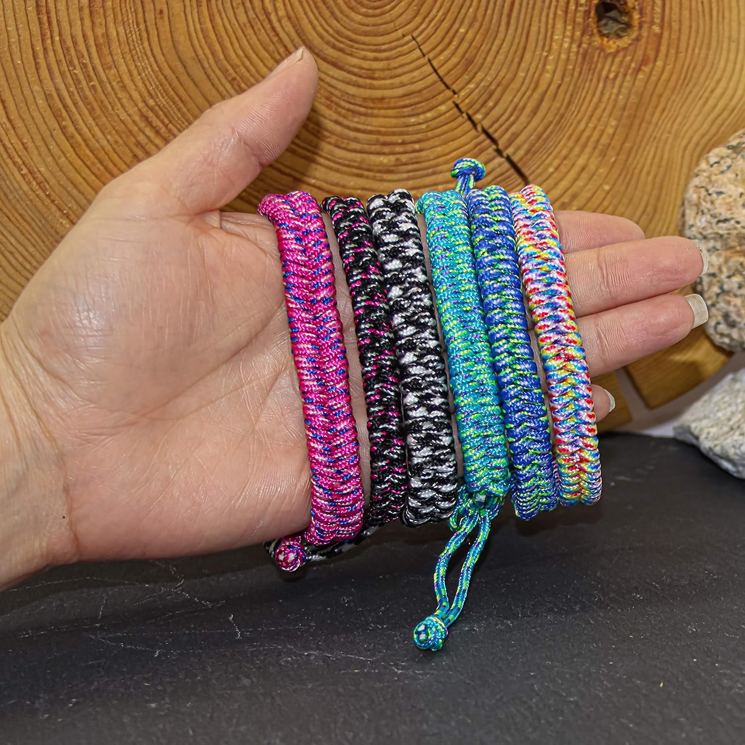6 Paracord Friendship Bracelets for Boys, Parachute Cord Braided Bracelet Set, Woven Braid String Jewelry, Easter Basket Fillers for Teens, Teenage Stocking Stuffers, Camping Party Favors