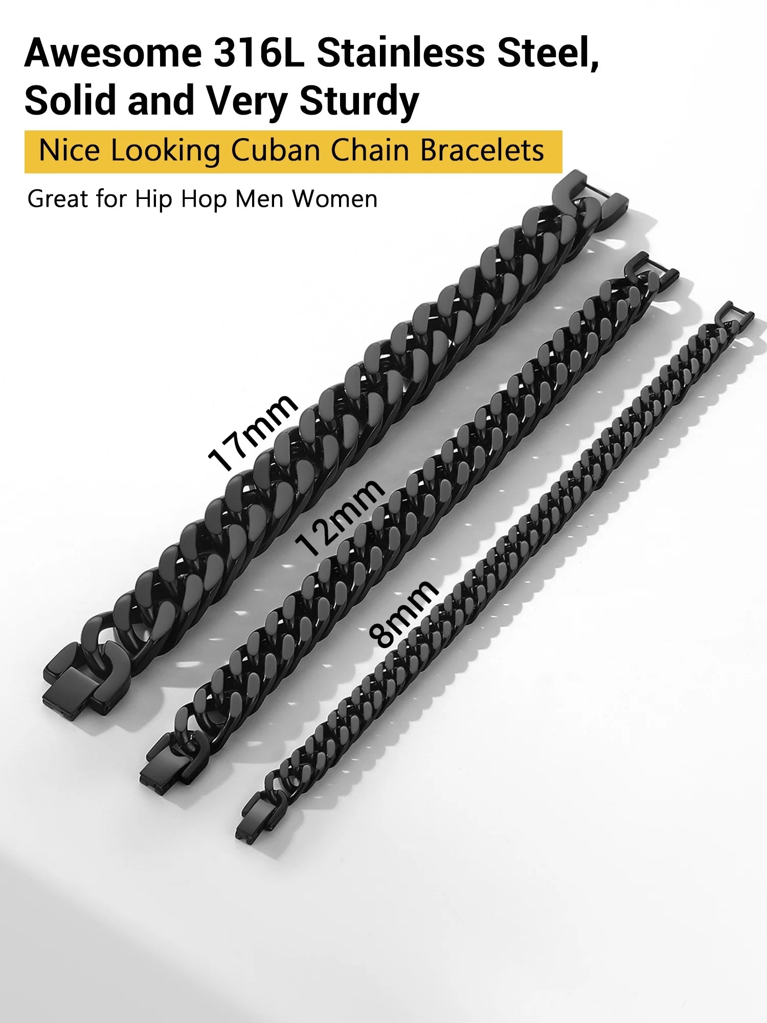 Black Cuban Chain Bracelets Stainless Steel 8Mm Franco Chain Bracelet for Mens Son Husband Father'S Day Hand Bracelet Jewelry Birthday Teen Graduation Gifts 7.5 Inch
