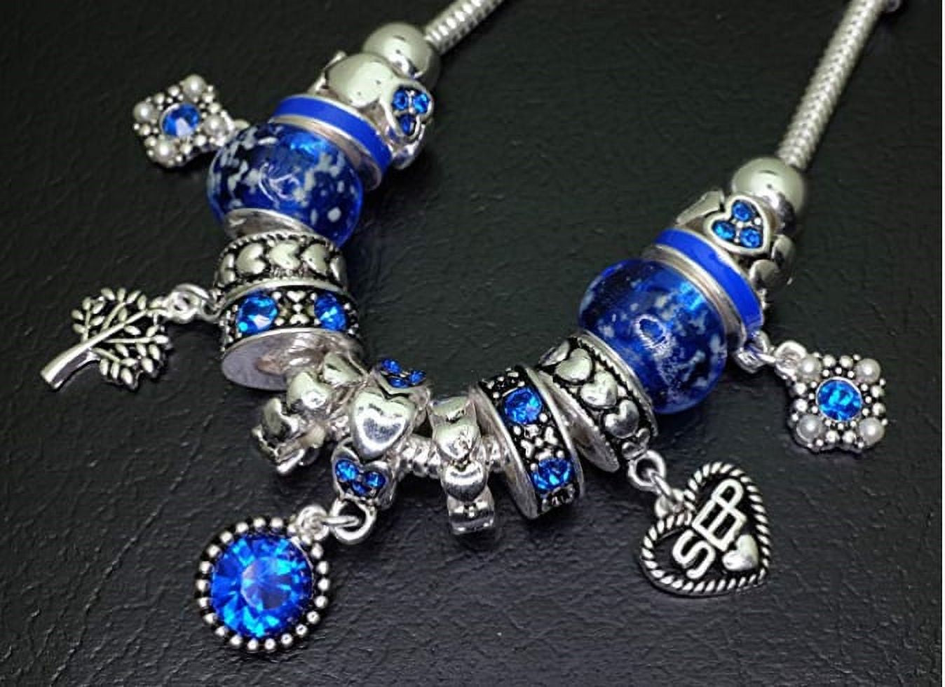 Birthstone Bracelet Multi-Color Charm Beads Silvertone