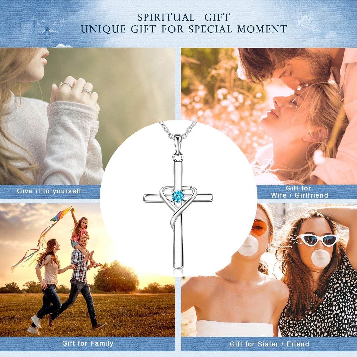 925 Sterling Silver Cross Necklace for Women Men 5A CZ Birthstone Necklaces 14K Gold Plated or Rose Gold Necklace for Easter or Mother'S Day