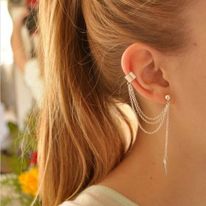 7Pcs Ear Cuff Fake Lip Helix Cartilage Clip on Wrap Earrings Kit Non Piercing Tassel Drop Earrings Jewelry Set for Women
