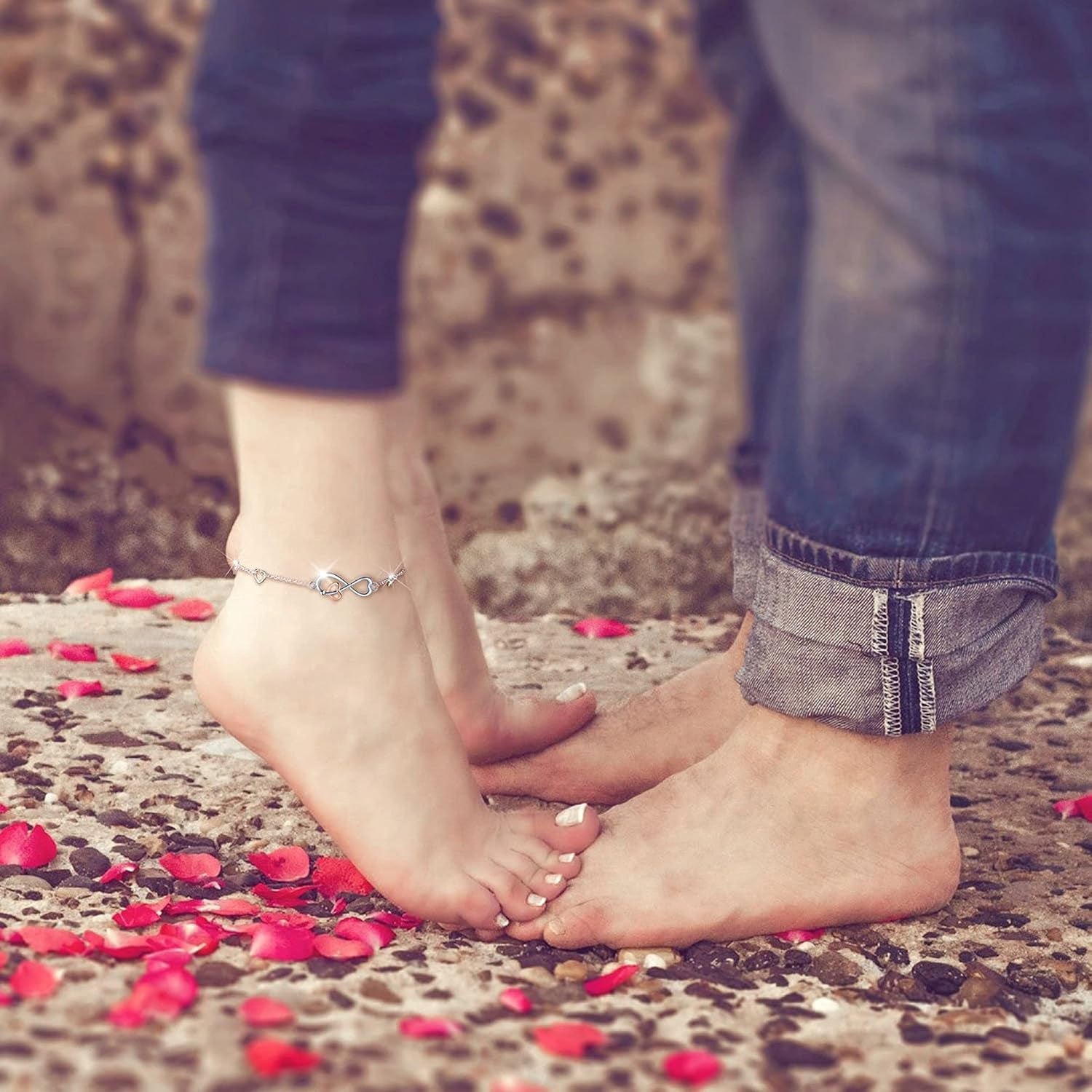 Infinity Ankle Bracelets for Women Sterling Silver Love Heart/Rose Flower/Sunflower Anklets -Summer Beach Ankle Chain Jewelry Gifts for Mom Women Wife Girlfriend