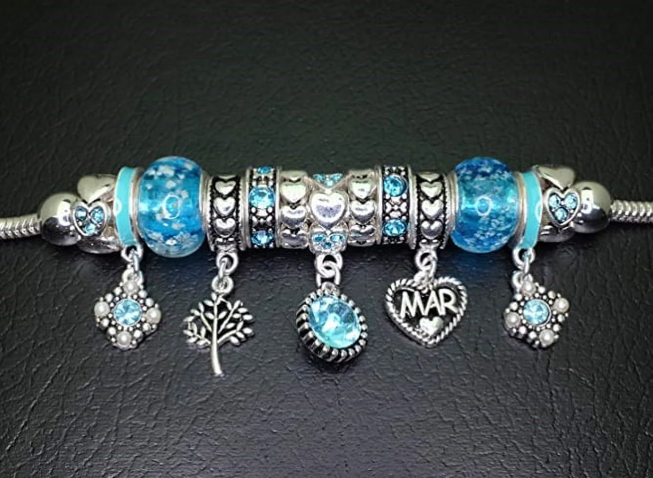 Birthstone Bracelet Multi-Color Charm Beads Silvertone