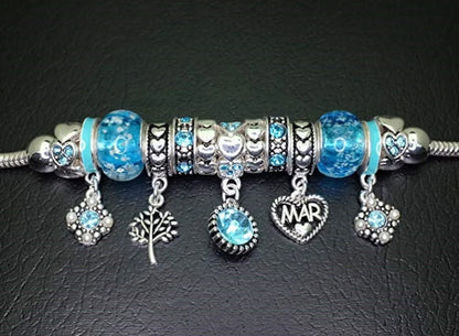 Birthstone Bracelet Multi-Color Charm Beads Silvertone