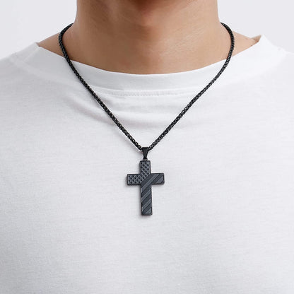 Black Cross Necklaces for Men Boys American Flag Pendant Chain Catholic Christian Religious Graduation 4Th of July Birthday Jewelry Gifts Ideas Dad Husband Tween Son Boyfriend Teen Kids Age