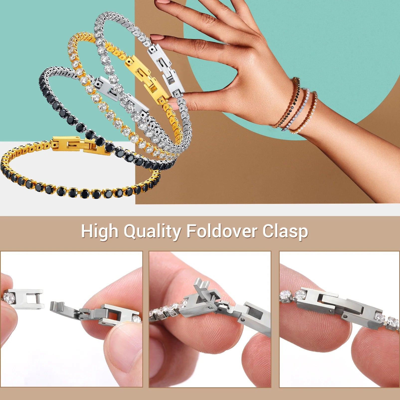 14K Gold Plated Tennis Bracelet for Women with Simulated Diamond Wedding Gift 3Mm round Cut Cubic Zirconia Bracelets 7.5 Inch
