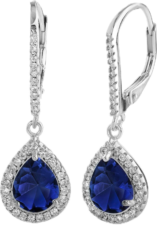 2 Cttw Cubic Zirconia Teardrop Dangle Earrings for Women Rhodium Plated 925 Sterling Silver