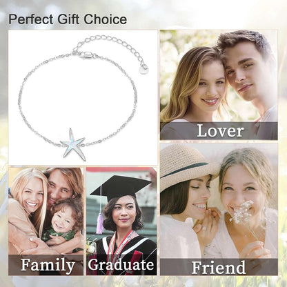 Starfish Bracelet 925 Sterling Silver with White Fire Opal Chain Bracelets Ocean Jewelry Birthday for Women