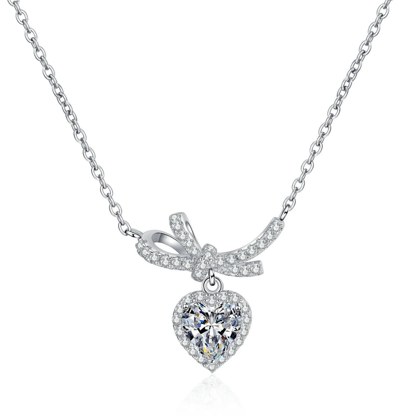 Bow Moissanite Pendant Necklace for Women 1Ct Heart Cut D Color VVS1 Sterling Silver Diamond Necklace Moissanite Necklace with Certificate