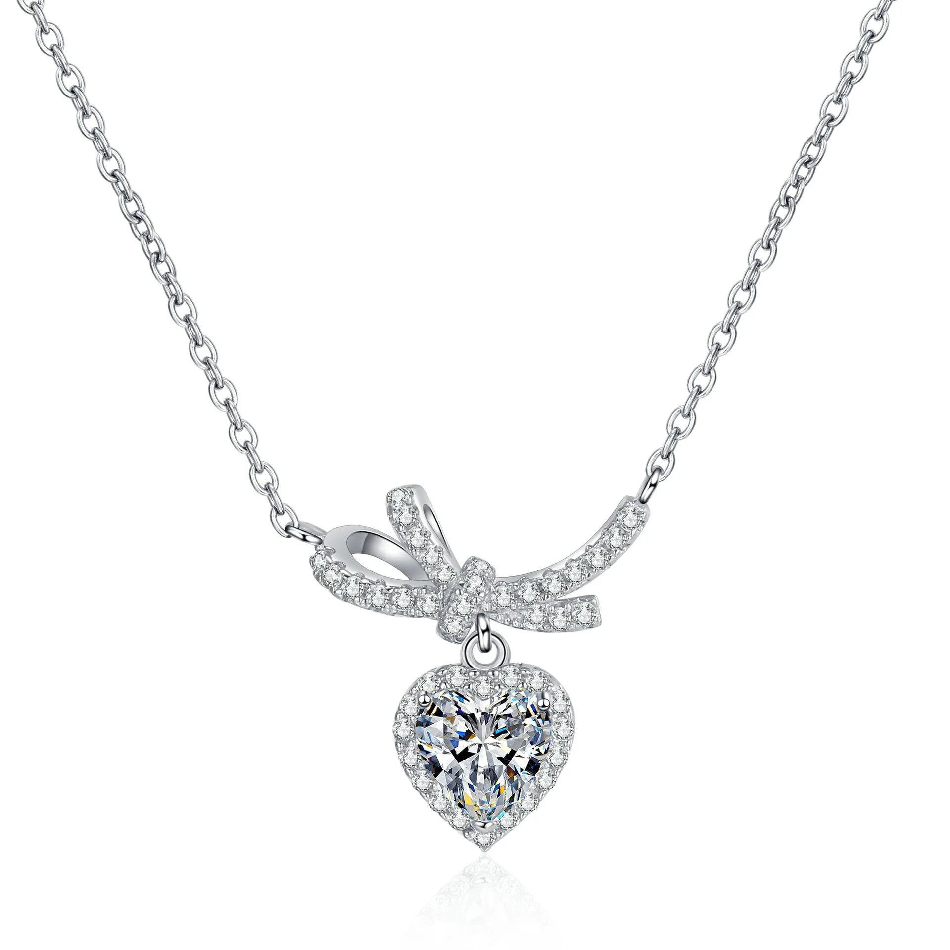 Bow Moissanite Pendant Necklace for Women 1Ct Heart Cut D Color VVS1 Sterling Silver Diamond Necklace Moissanite Necklace with Certificate