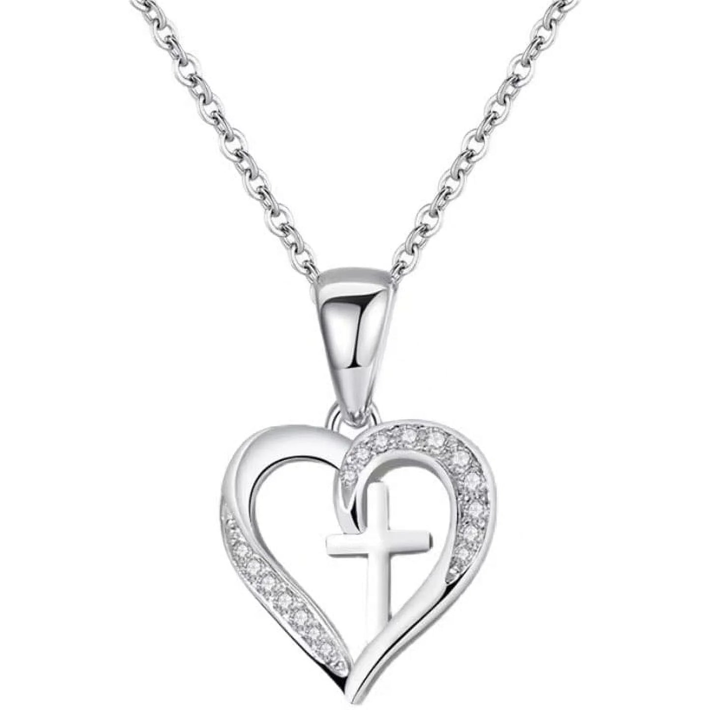 S925 Sterling Silver Cross Necklace Heart Necklaces for Women Cross Chain Jewelry Gifts （With Gift Box)