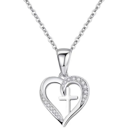 S925 Sterling Silver Cross Necklace Heart Necklaces for Women Cross Chain Jewelry Gifts （With Gift Box)