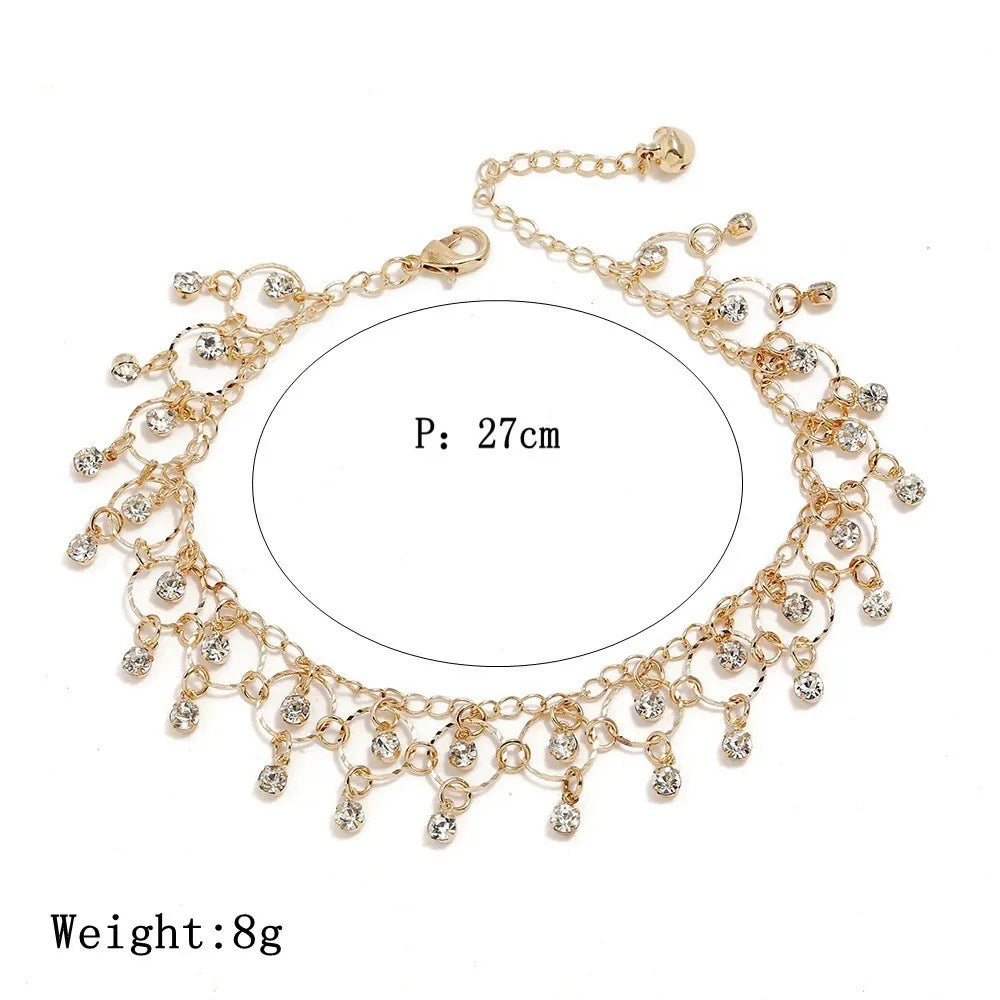 New Fashion Summer Beach Foot Chain Jewelry for Women Exquisite Gold Silver Color Shiny Rhinestones Ankle Bracelets Anklet