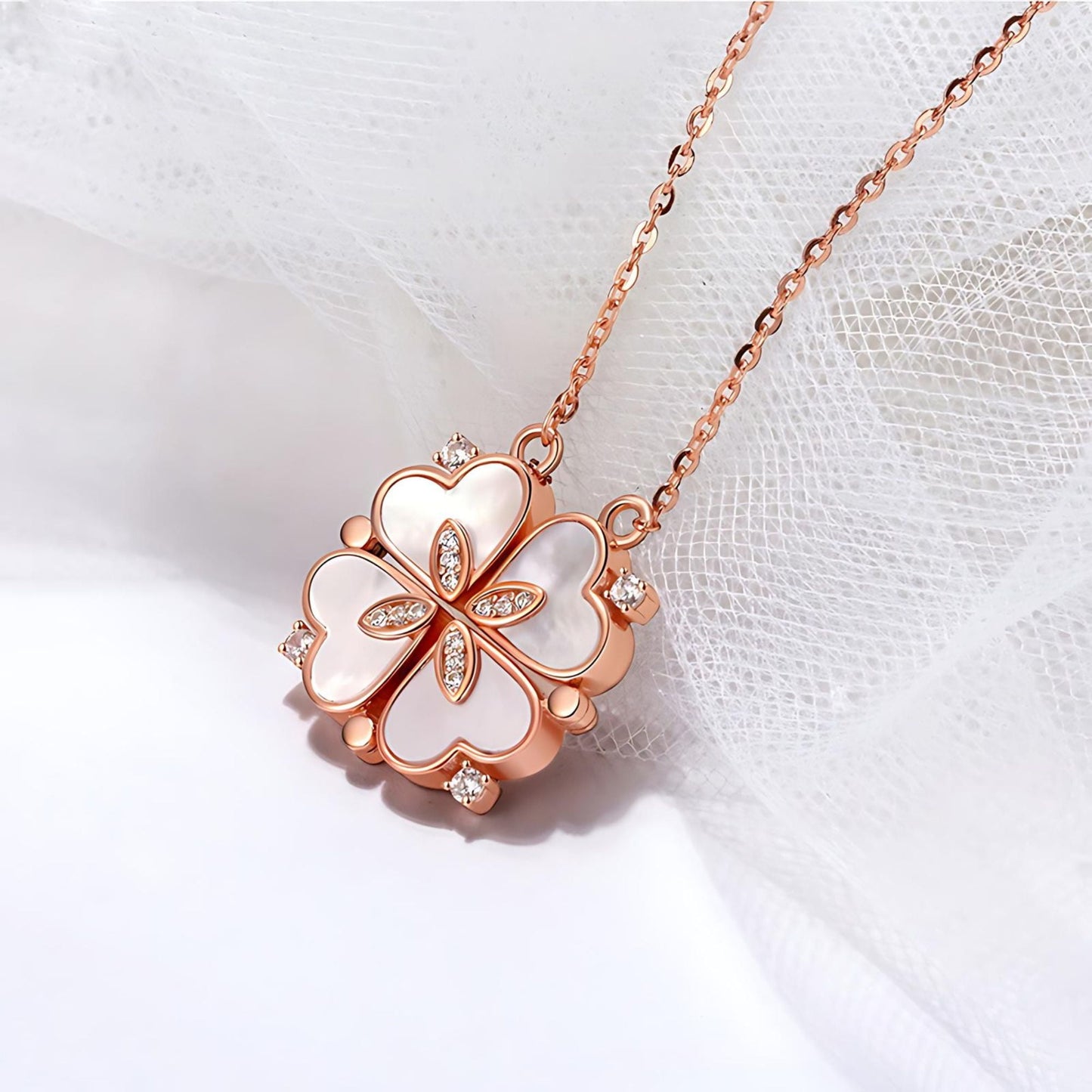4 Leaf Clover Heart Pendant Necklace for Women Magnetic Sterling Silver