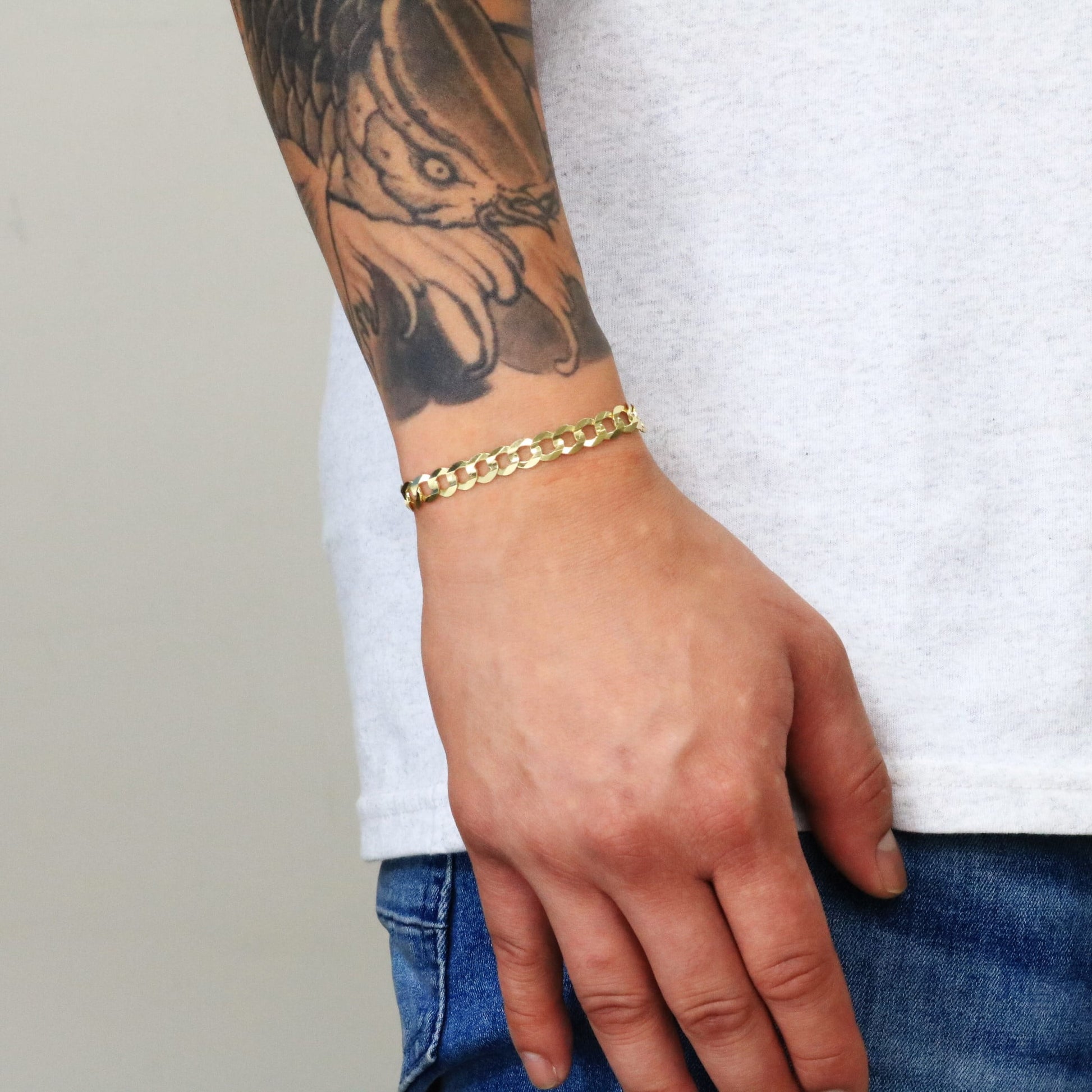 10K Real Yellow Gold Solid Cuban Curb Link 7Mm Chain Bracelet (7"-9") Italian Jewelry for Men