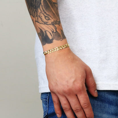 10K Real Yellow Gold Solid Cuban Curb Link 7Mm Chain Bracelet (7"-9") Italian Jewelry for Men