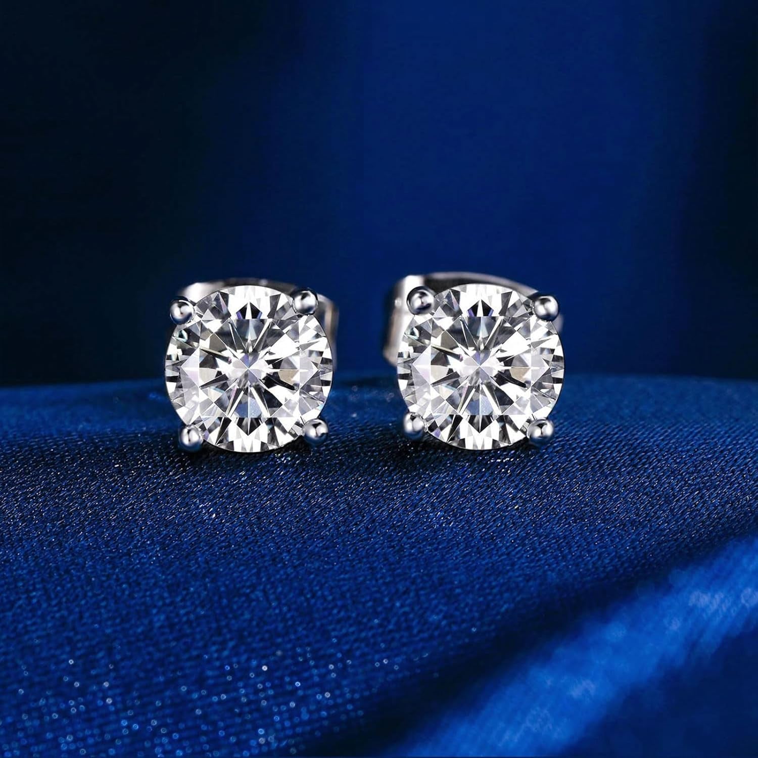 18K White/Yellow Gold Plated Stud Earrings for Women Men 4 Prong Graduated round Clear Cubic Zirconia Hypoallergenic Earrings Set 3-8Mm