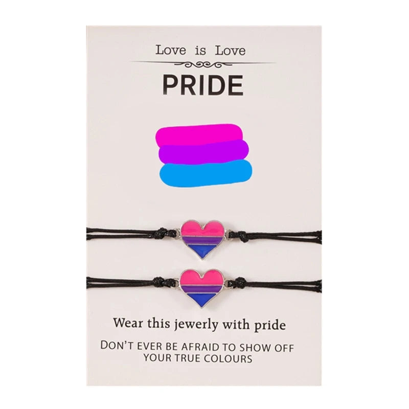 2Pcs Promise Love Heart Rainbow Strand Bracelets Set Lovely Stretchable Bracelet for Women Girls Couple Friendship