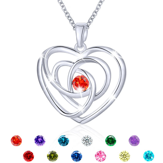 18K White Gold Plated Love Heart Necklaces for Women Mom S925 Sterling Silver January Birthstone Necklaces with Red Garnet Love Pendant Necklace Wedding Birthday Jewelry Gifts for Her