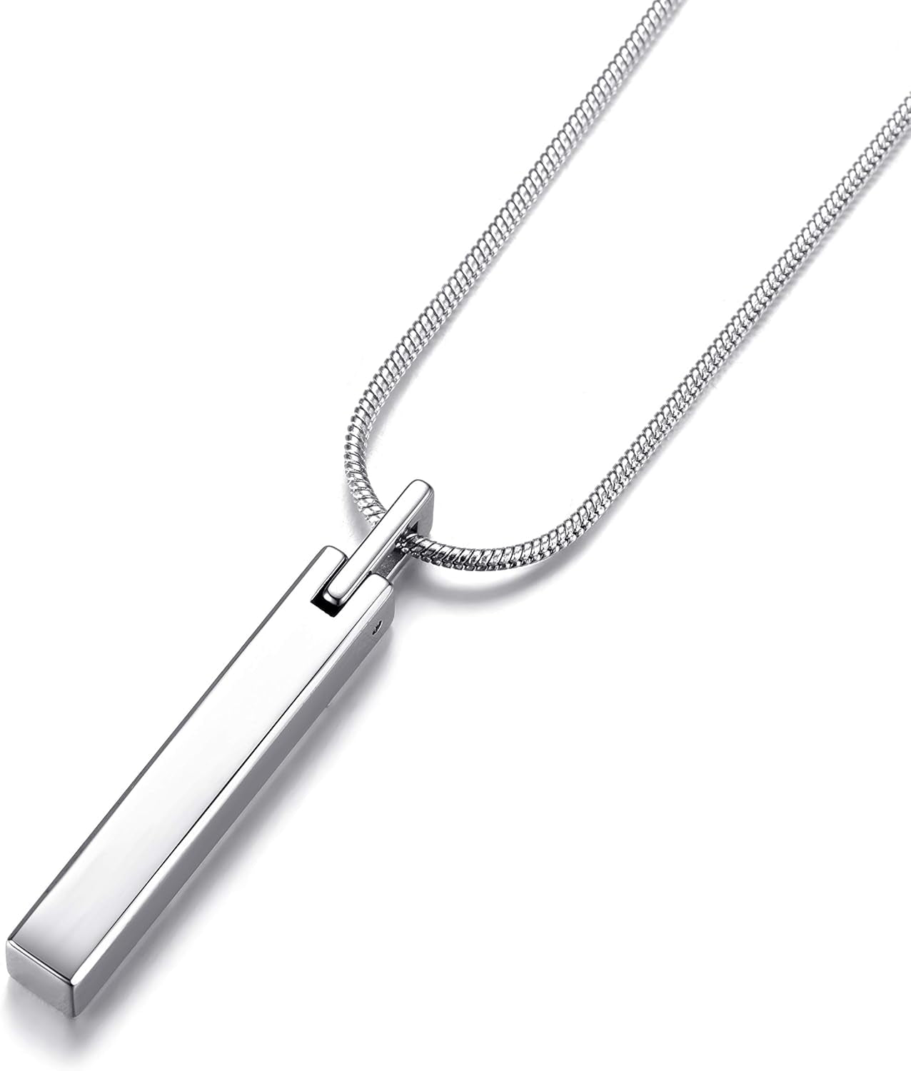 Men'S Tungsten Steel Bar Pendant Necklace with 22 Inches Stainless Steel Snake Chain