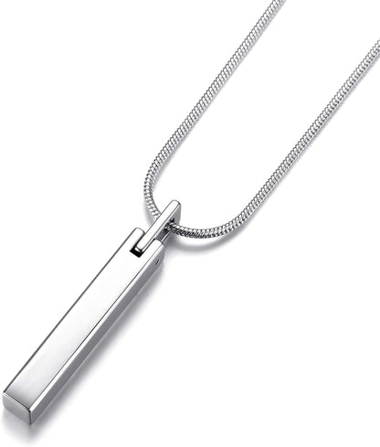Men'S Tungsten Steel Bar Pendant Necklace with 22 Inches Stainless Steel Snake Chain