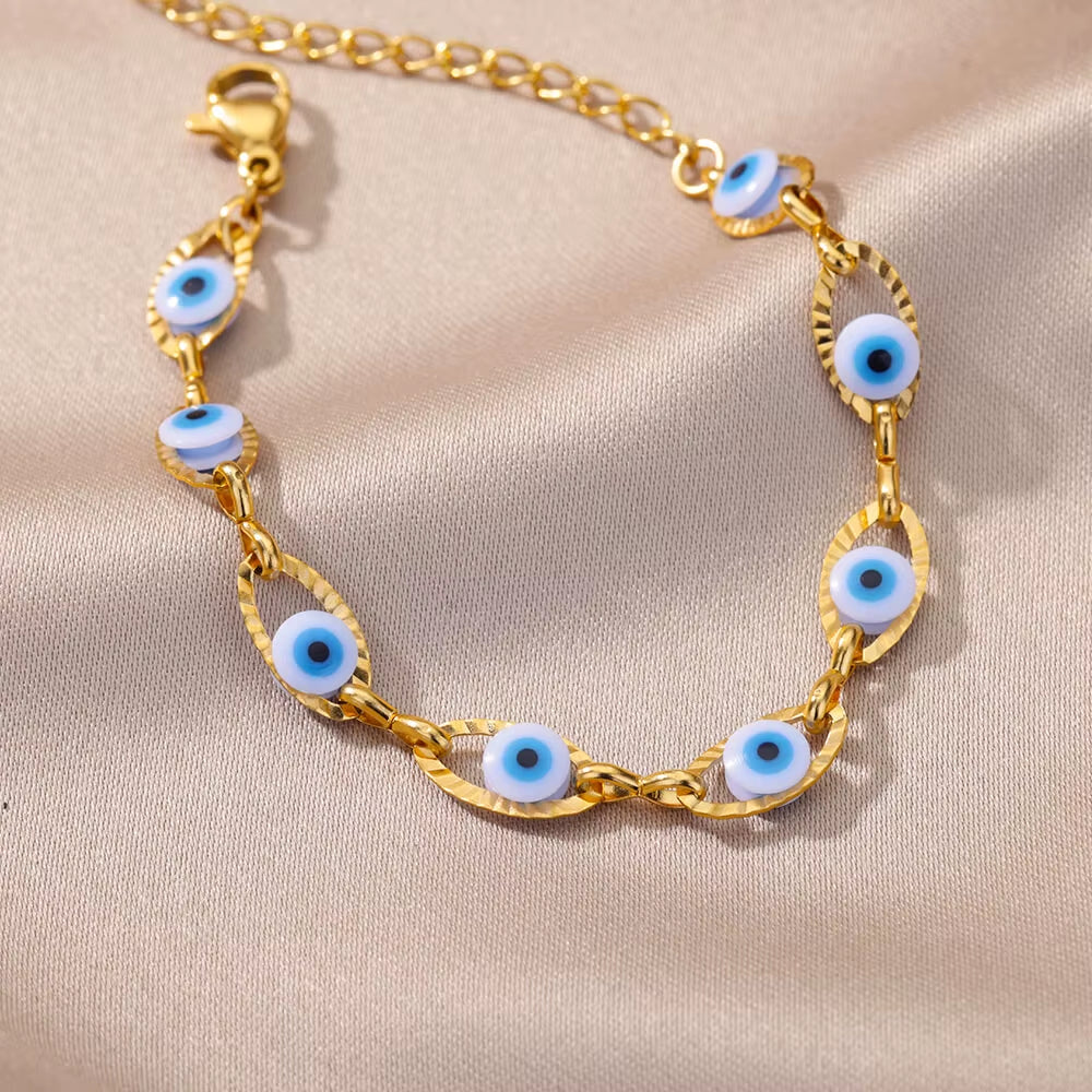 Gothic Rainbow Evil Eye Bracelets for Women Stainless Steel Gold Color Turkish Demon Chain Charm Bracelet Summer Beach Jewelry