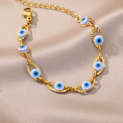 Gothic Rainbow Evil Eye Bracelets for Women Stainless Steel Gold Color Turkish Demon Chain Charm Bracelet Summer Beach Jewelry