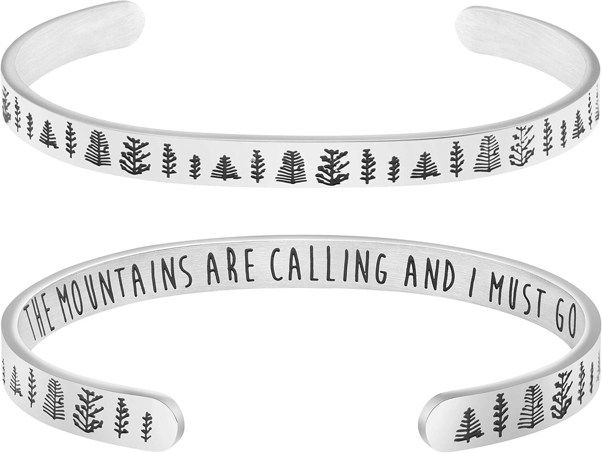 Inspirational Bracelets for Women Mom Motivational Bracelets Birthday Gift Ideas Personalized Engraved Mantra Cuff Bracelet the Mountains Are Calling and I Must Go