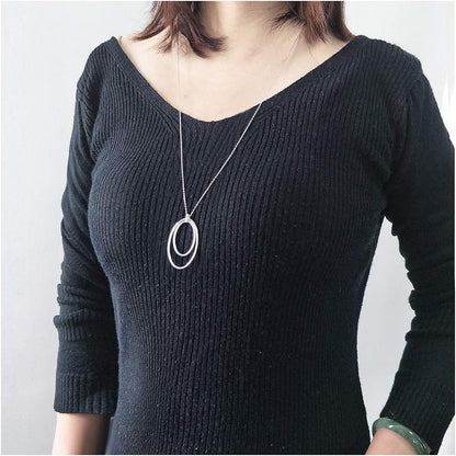 925 Sterling Silver Long Chain Sweater Large Necklace for Women Statement Pendant Fringe Necklaces Jewelry